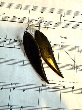 3 for $25 Black Glitter Resin Leaf Drop Earrings | Lightweight Statement Jewelry